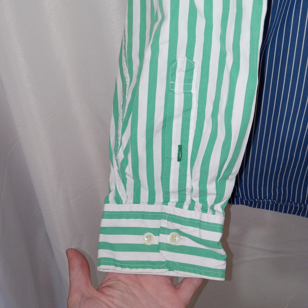 Tommy Hilfiger Mens XL Colorblock Stripe Button Up Shirt 2 Ply Cotton Y2K 90s - Picture 2 of 11